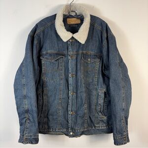 Wrangler Men's Sherpa Lined Denim Jacket Western Trucker Coat Blue XL